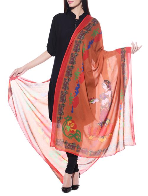 rust printed cotton dupatta - 10667601 - Very Small Image - 1