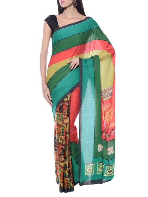 multicoloured printed cotton saree - 10667696 - Very Small Image - 1