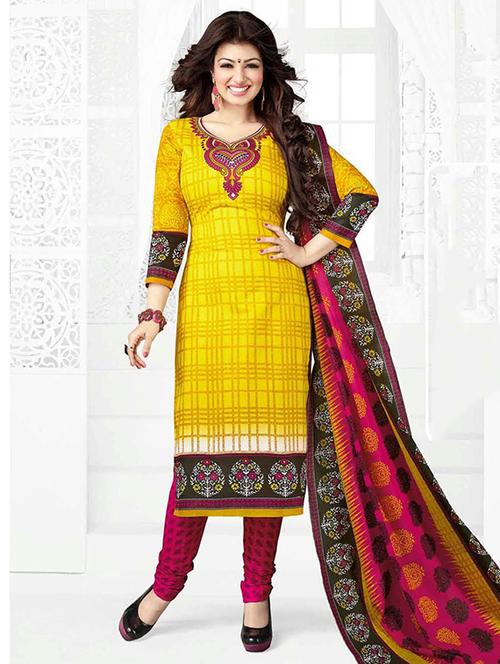 yellow cotton unstitched suit - 10669979 - Very Small Image - 1