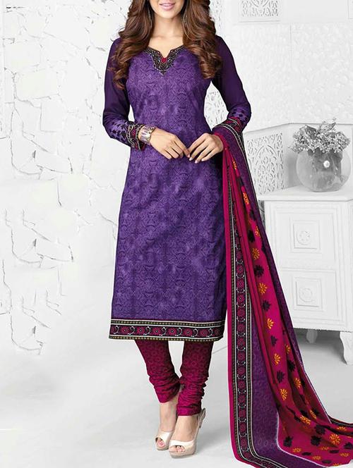 purple cotton unstitched suit - 10669994 - Very Small Image - 1