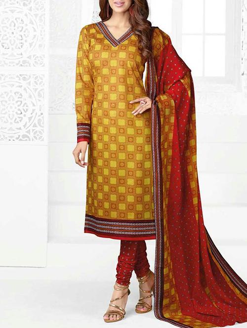 yellow cotton unstitched suit - 10669999 - Very Small Image - 1