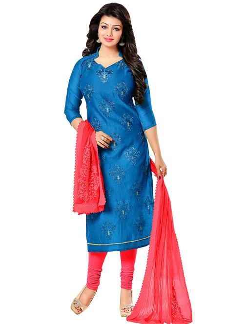 navy blue chanderi unstitched suit - 10679746 - Very Small Image - 1