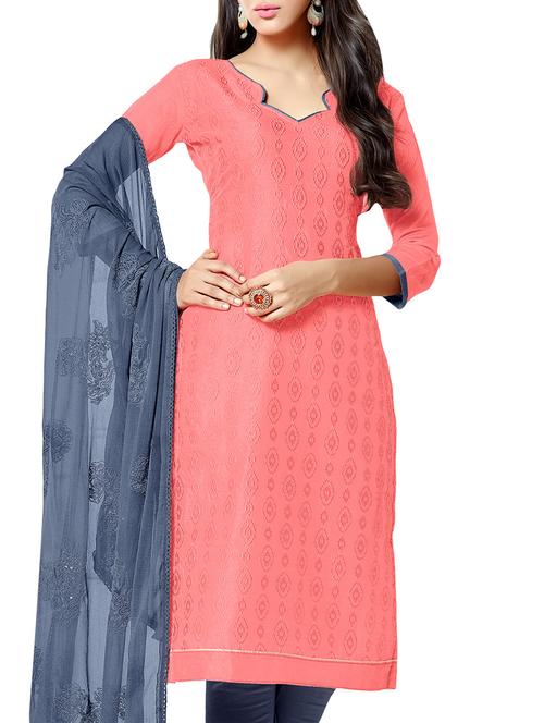 peach chanderi cotton unstitched suit - 10679753 - Very Small Image - 1