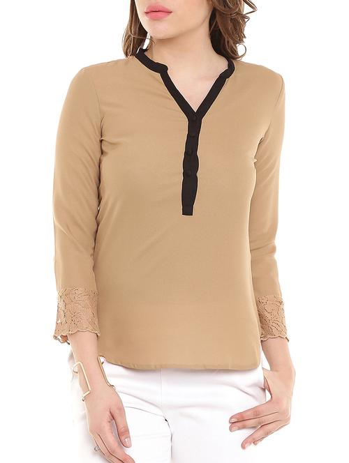 contrast bind mandarin neck top - 10681712 - Very Small Image - 1