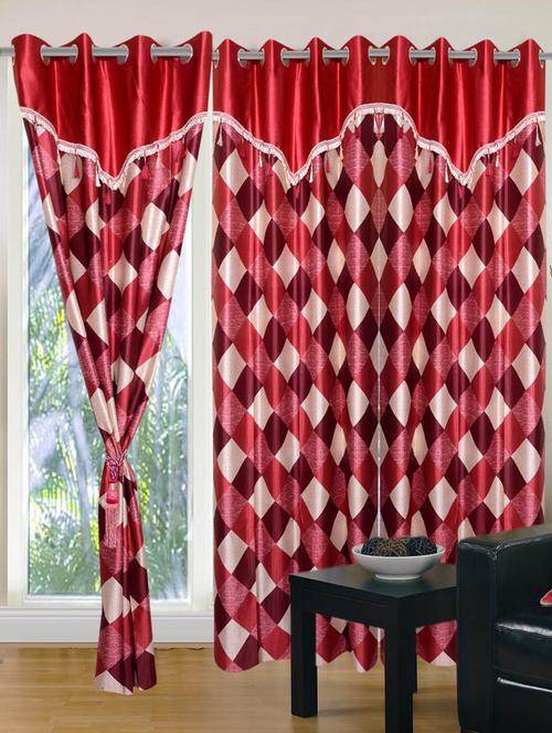 handloom hub check design door curtains(set of 3) - 10686444 - Very Small Image - 1