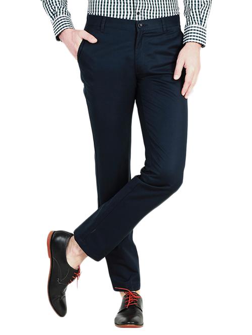 navy blue 100% cotton casual trousers - 10688995 - Very Small Image - 1