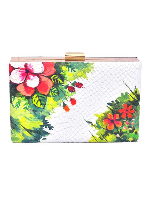 white and black hand painted floral box clutch - 10694167 - Very Small Image - 1