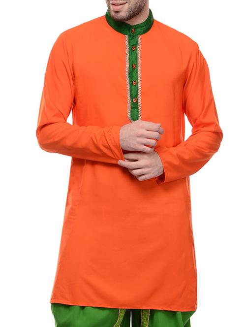 orange solid crepe long kurta - 10700009 - Very Small Image - 1