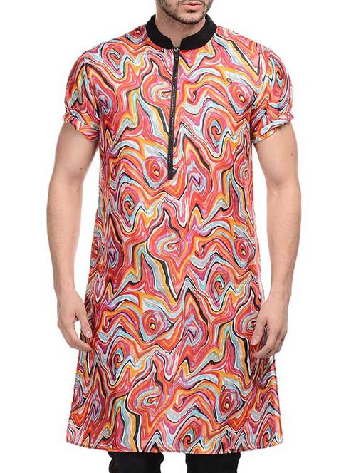multi colored silk blend long kurta - 10700053 - Very Small Image - 1