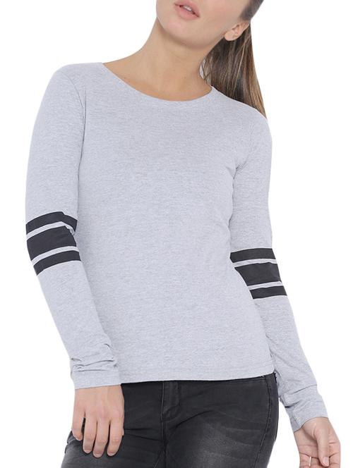 contrast striped detail round neck tee - 10700374 - Very Small Image - 1