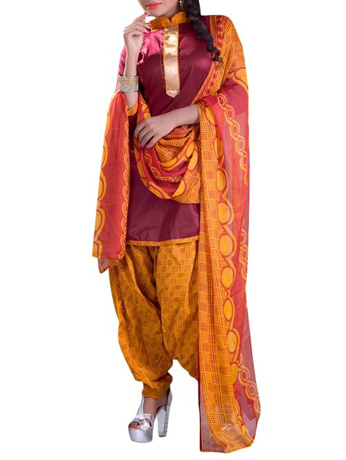red cotton unstitched suit - 10701639 - Very Small Image - 1