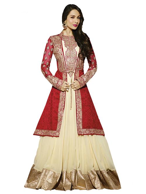red cotton semistitched suit - 10701655 - Very Small Image - 1