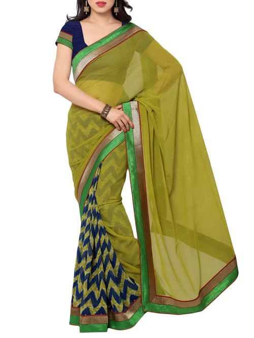 light green and blue color georgette half and half saree with blouse - 10704760 - Very Small Image - 1