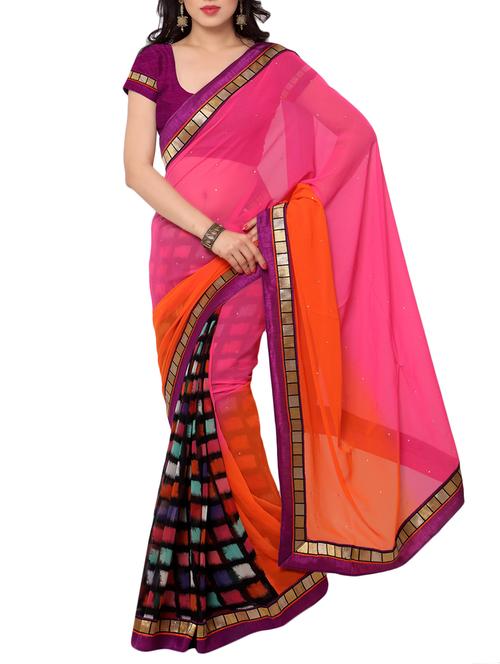 multicolor georgette half and half saree with blouse - 10704773 - Very Small Image - 1