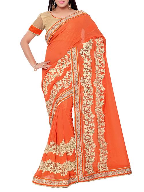 orange georgette bordered saree with blouse - 10704792 - Very Small Image - 1