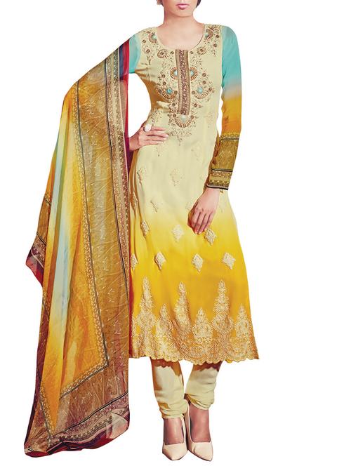 multi colored georgette churidaar semi-stitched suit - 10704882 - Very Small Image - 1