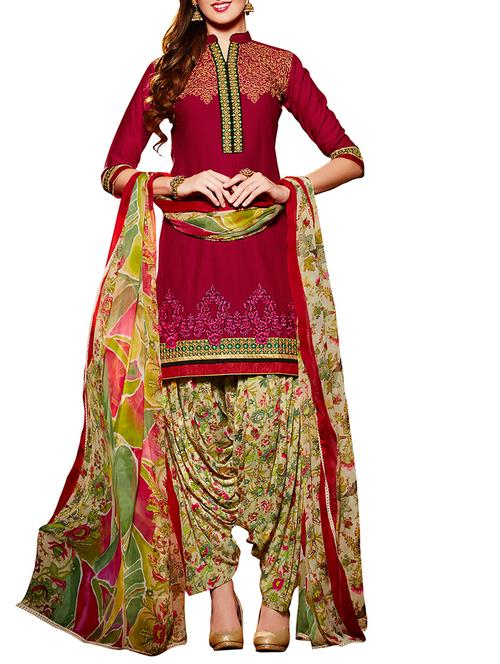 maroon cotton unstitched suit - 10704963 - Very Small Image - 1