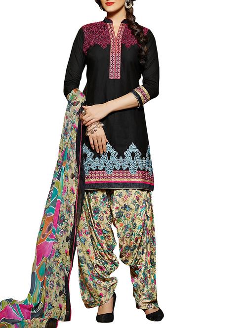 black cotton unstitched suit - 10704966 - Very Small Image - 1