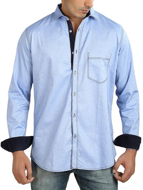 light blue cotton casual shirt - 10708082 - Very Small Image - 1