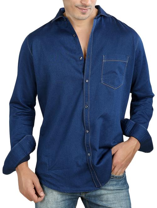 dark blue cotton casual shirt - 10708085 - Very Small Image - 1