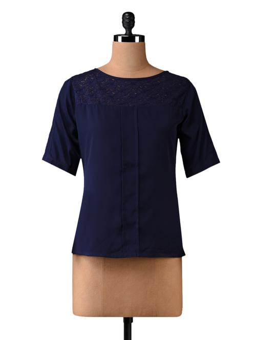 blue lace yoke top - 1070958 - Very Small Image - 1