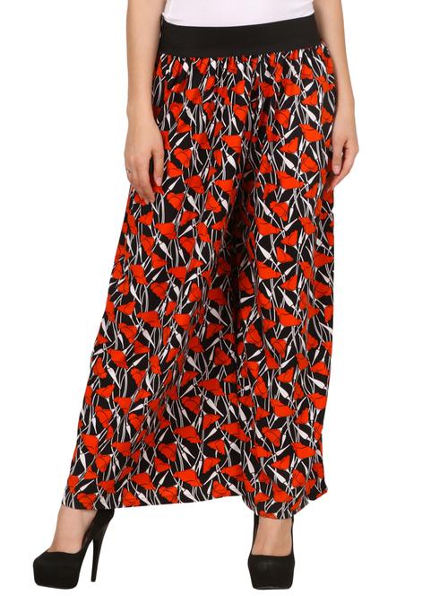 black, red poly crepe palazzos - 10721882 - Very Small Image - 1