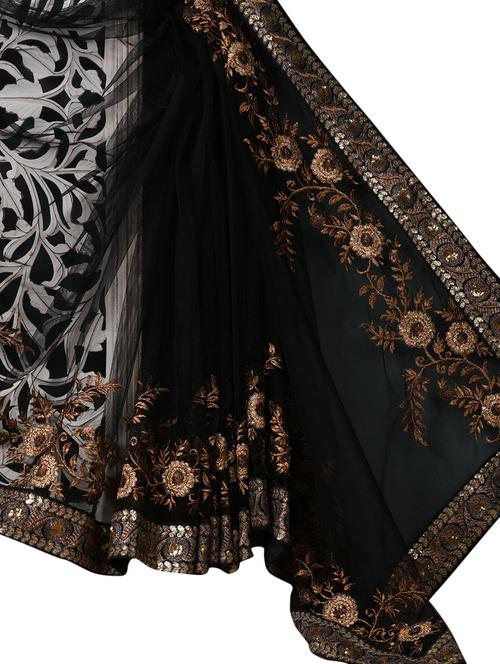 zari embroidered net saree with blouse - 1072627 - Very Small Image - 1
