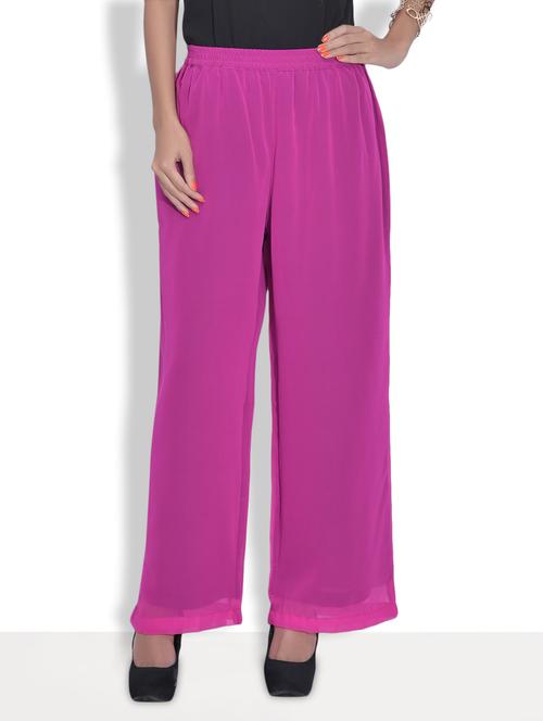 solid pink georgette palazzos - 1072782 - Very Small Image - 1