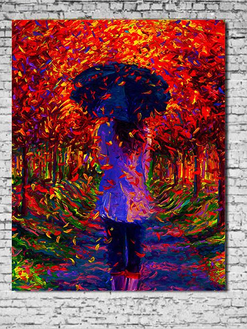canvas painting without frame - lady with umbrella - 10729833 - Very Small Image - 1