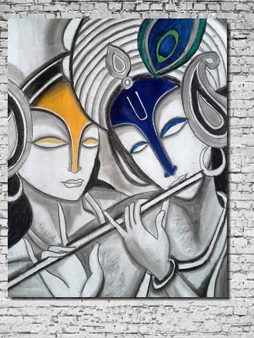 canvas painting without frame - krishana radha black n white - 10729862 - Very Small Image - 1