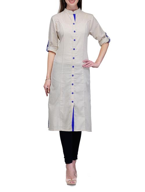 beige color mandarin collar cotton kurta - 1073146 - Very Small Image - 1