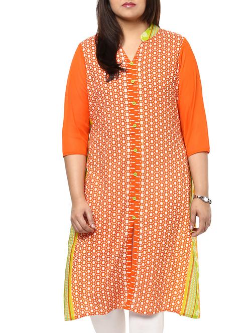 orange cotton straight kurta - 10733972 - Very Small Image - 1