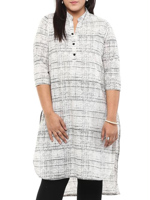 off white cotton high low kurta - 10733990 - Very Small Image - 1