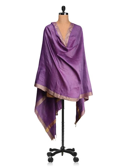 cotton silk plain bordered dupatta - 1073662 - Very Small Image - 1
