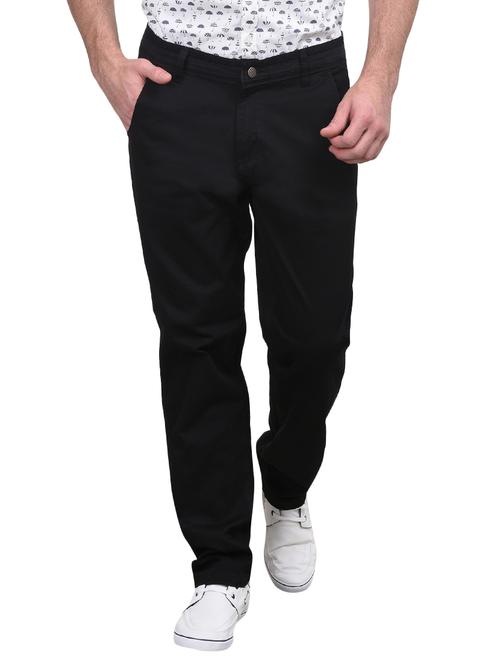 black cotton flat front casual trouser - 10736850 - Very Small Image - 1