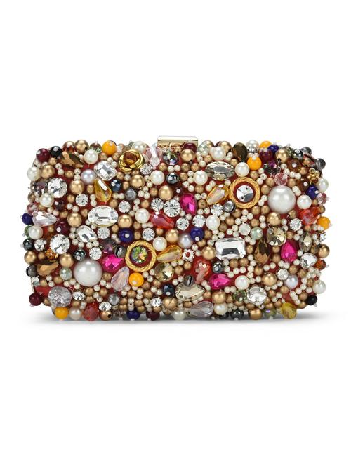 multicoloured stone embellished silk box clutch - 10738069 - Very Small Image - 1