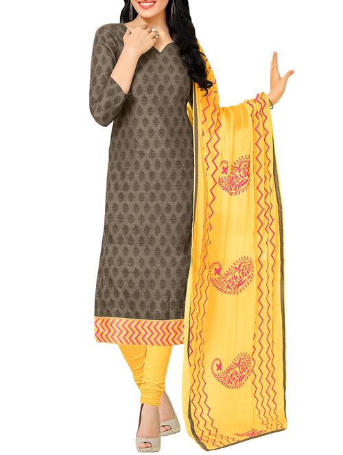 brown cotton unstitched suit - 10738305 - Very Small Image - 1