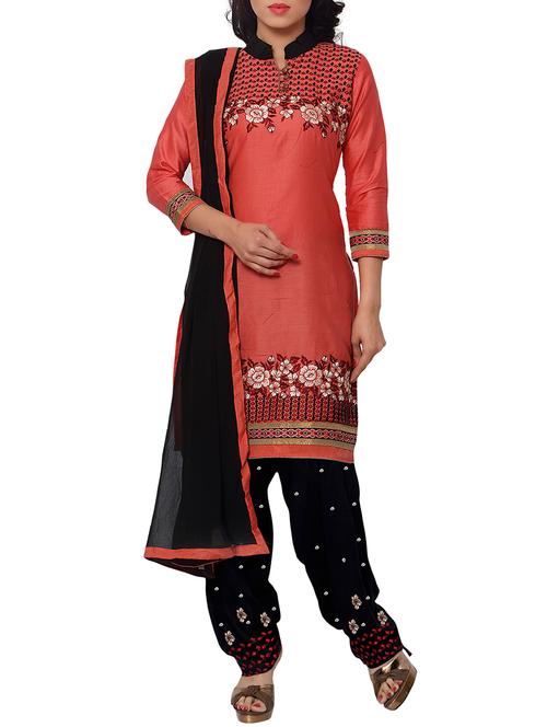 peach cotton satin salwar suits dress material - 10738334 - Very Small Image - 1