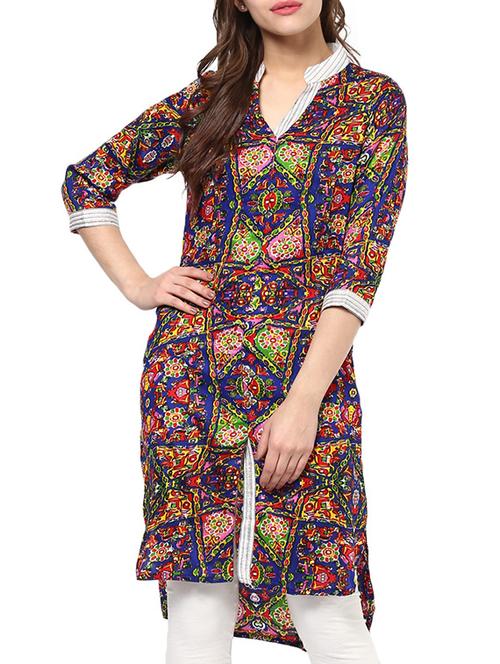 multicolored cotton high-low kurta - 10742472 - Very Small Image - 1