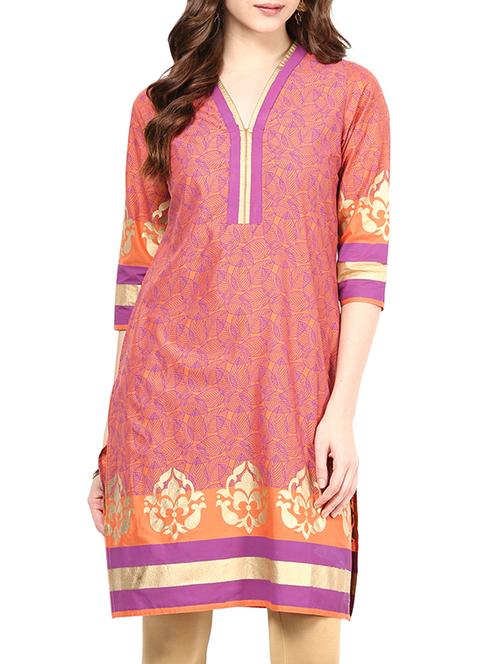 pink chanderi kurta - 10742506 - Very Small Image - 1