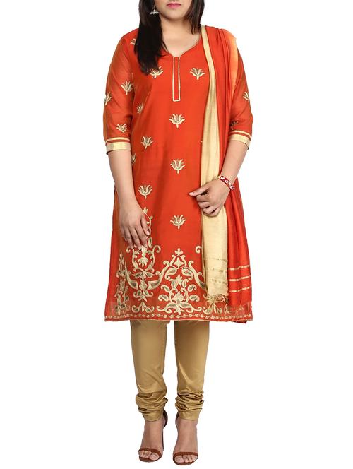 orange chanderi kurta - 10742739 - Very Small Image - 1