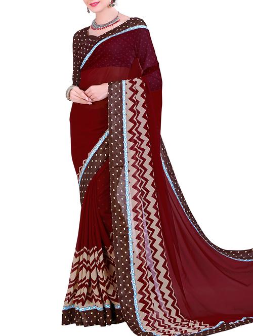 red georgette saree - 10746313 - Very Small Image - 1