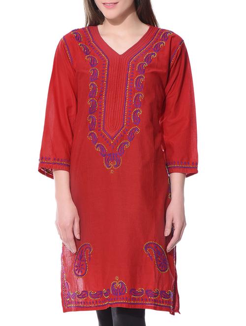 red cotton kurta - 10751472 - Very Small Image - 1