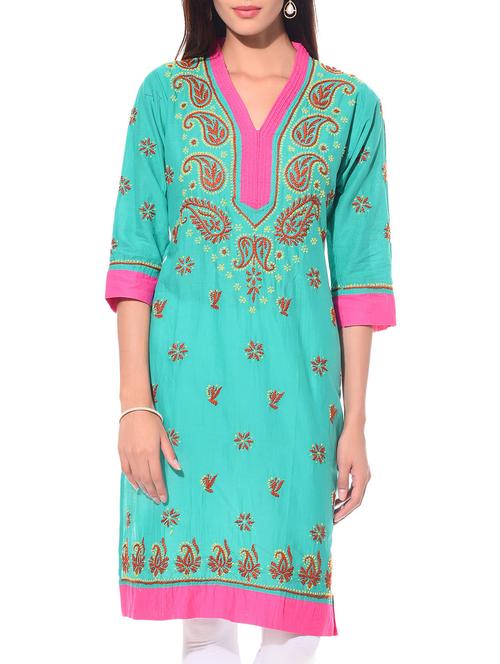 Green cotton kurta - 10751473 - Very Small Image - 1