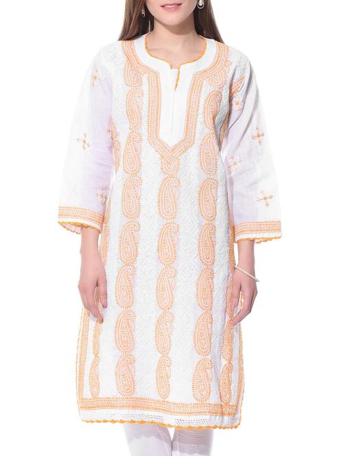 white chikankari cotton kurta - 10751483 - Very Small Image - 1
