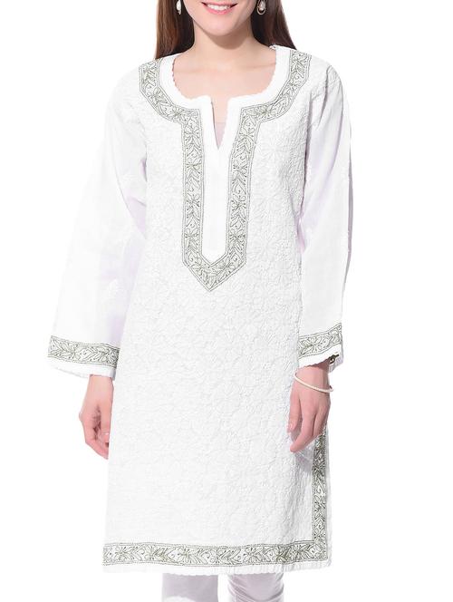 white chikankari cotton kurta - 10751484 - Very Small Image - 1