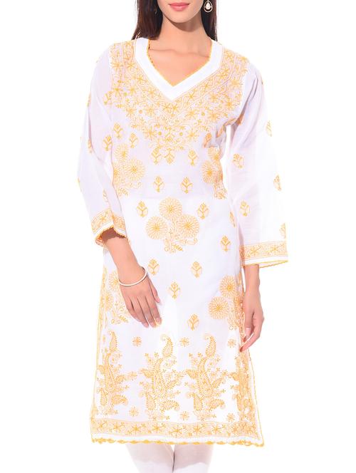 white chikankari cotton kurta - 10751488 - Very Small Image - 1