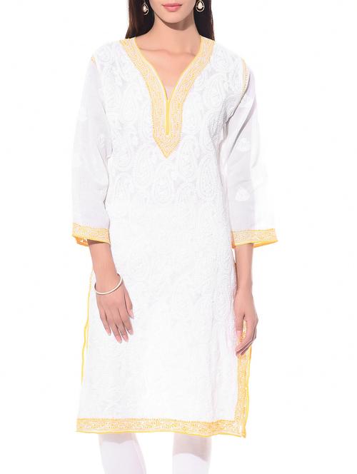 white chikankari cotton kurta - 10751502 - Very Small Image - 1