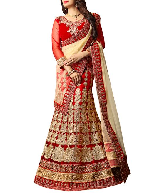 red net lehenga - 10754599 - Very Small Image - 1