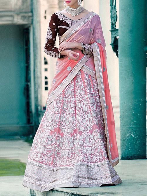 peach georgette lehenga - 10754623 - Very Small Image - 1